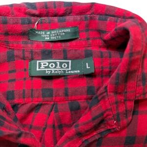 Vintage Polo Ralph Lauren Red Black Plaid Flannel Shirt Men's L Made Singapore